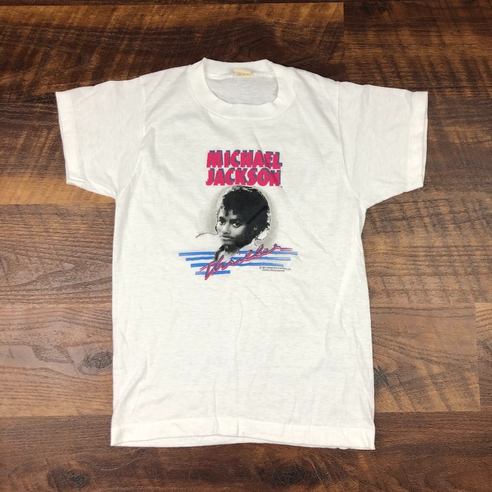 VTG 1984 Michael Jackson Thriller Screen Stars Whi